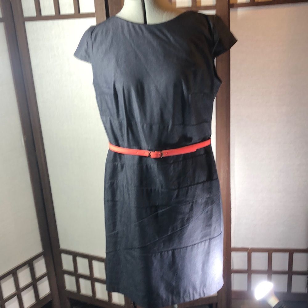 ALYX Womens Chambray Sheath Dress Size 14 Dark Wash Denimlike Belted Cap Sleeve